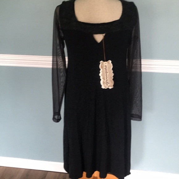 angels never die wool mixed media gothic dress whimsigoth fairycore mesh sheer M - Picture 5 of 9